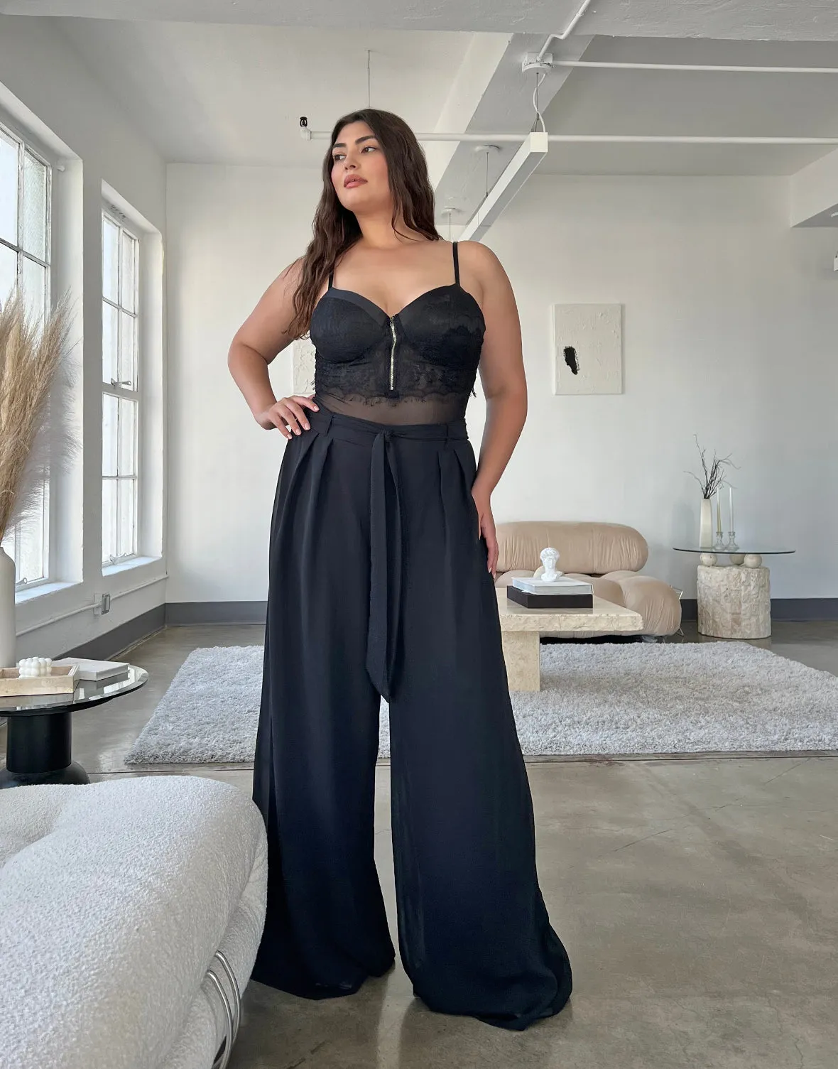 Plus Size Wide Leg Chiffon Pants