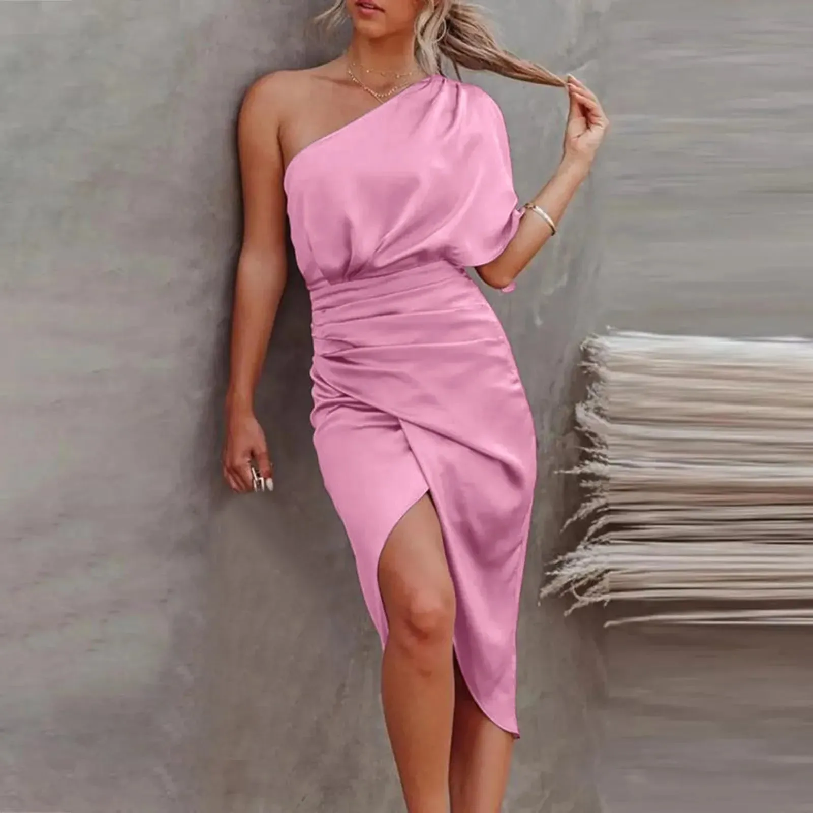 Strapless Fashion Hip Shoulder Summer Waist Slim Split One Package Elegant Dress