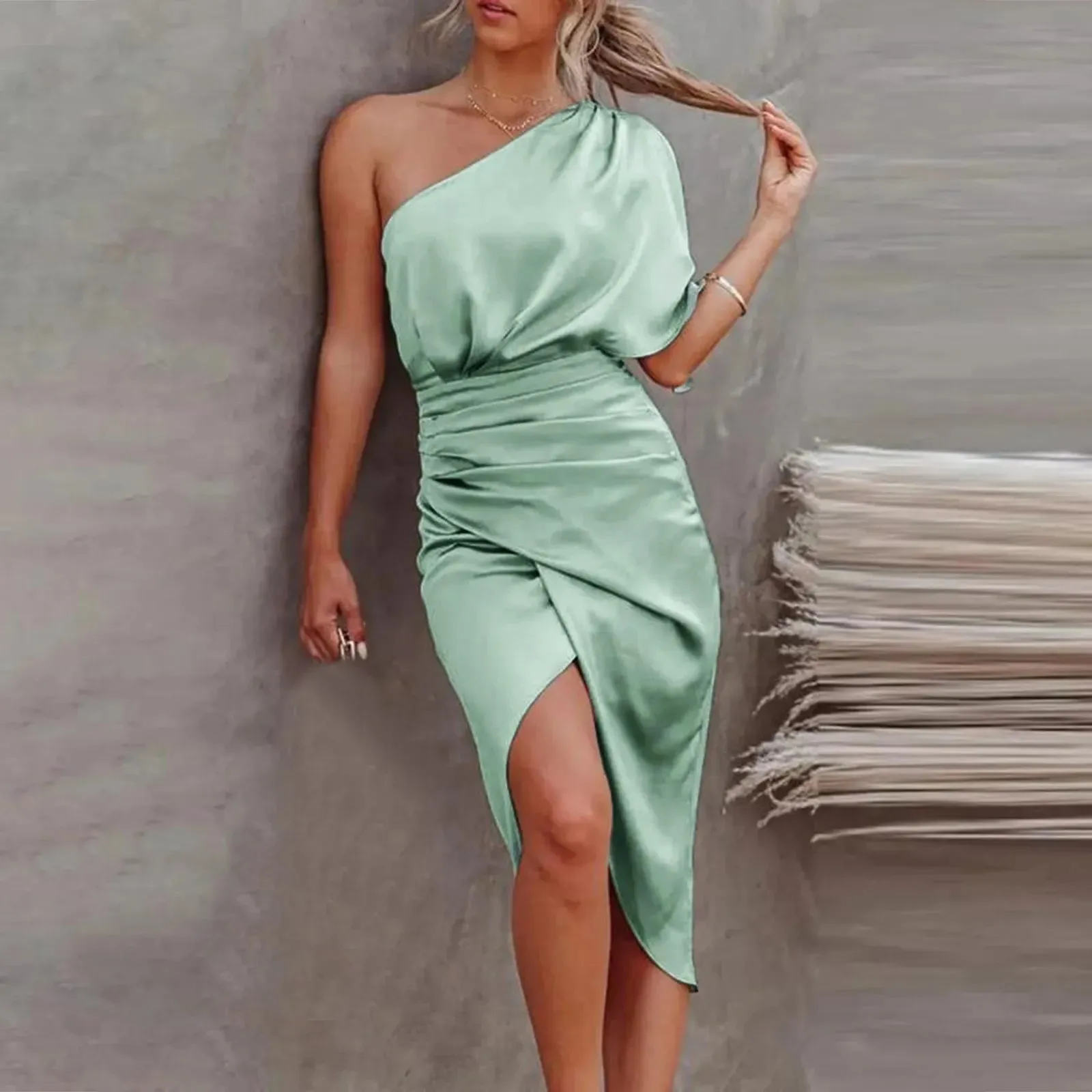 Strapless Fashion Hip Shoulder Summer Waist Slim Split One Package Elegant Dress