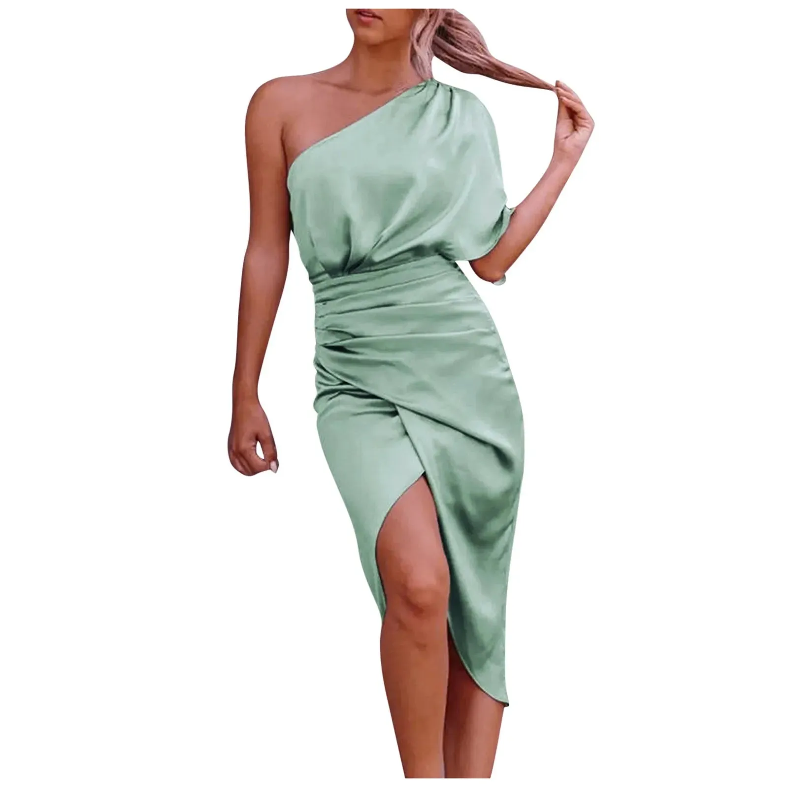 Strapless Fashion Hip Shoulder Summer Waist Slim Split One Package Elegant Dress