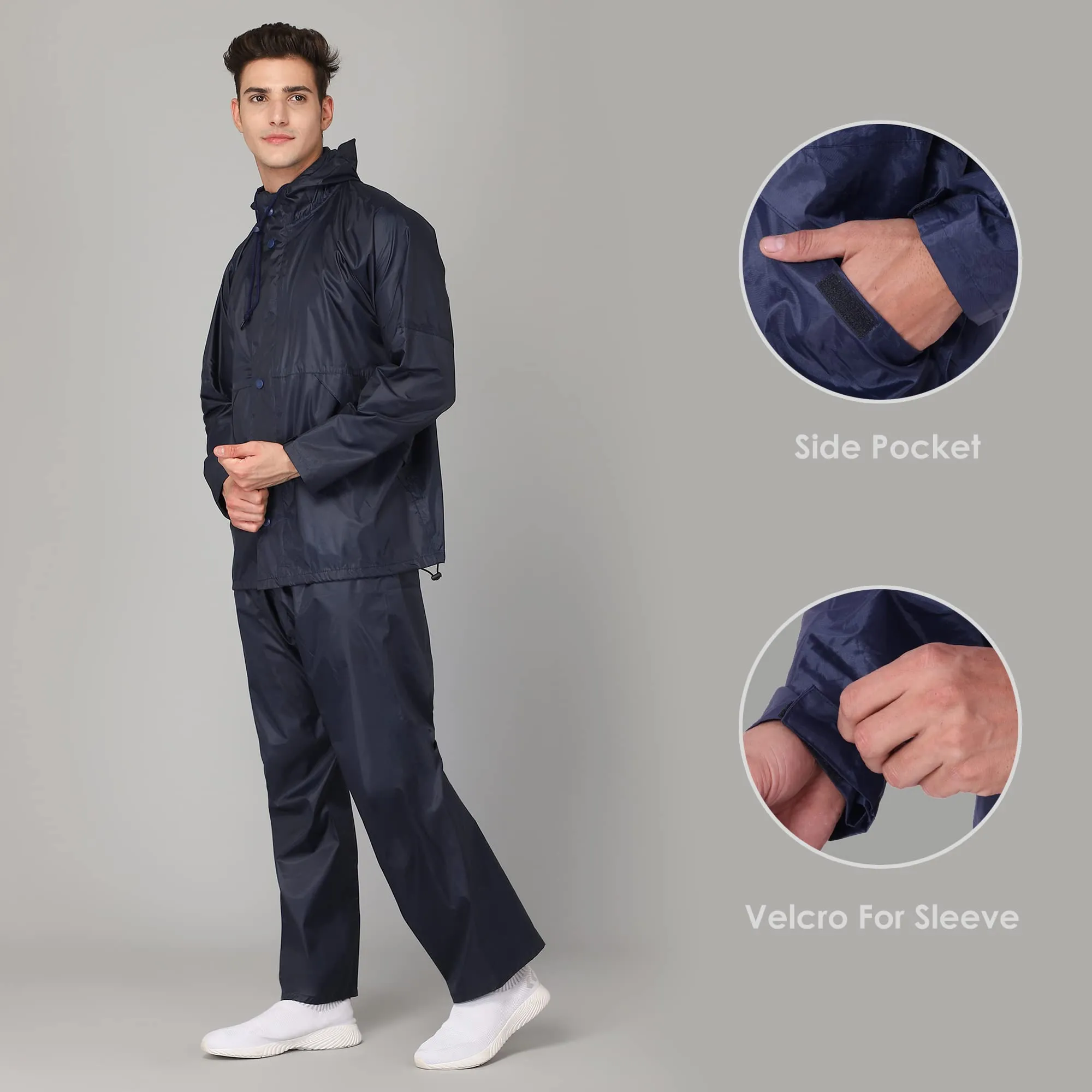 THE CLOWNFISH Polyester Rain Coat For Men Waterproof For Bike Raincoat For Men With Hood. Set Of Top And Bottom. Classic Pro Series (Blue, X-Large)