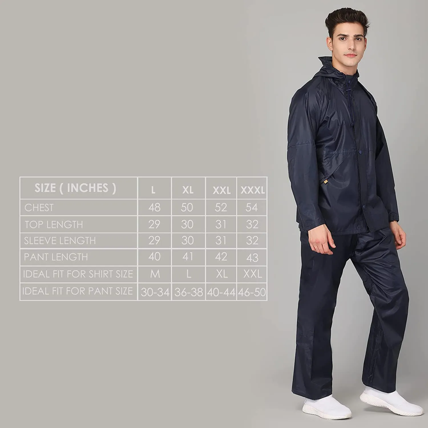 THE CLOWNFISH Polyester Rain Coat For Men Waterproof For Bike Raincoat For Men With Hood. Set Of Top And Bottom. Classic Pro Series (Blue, X-Large)