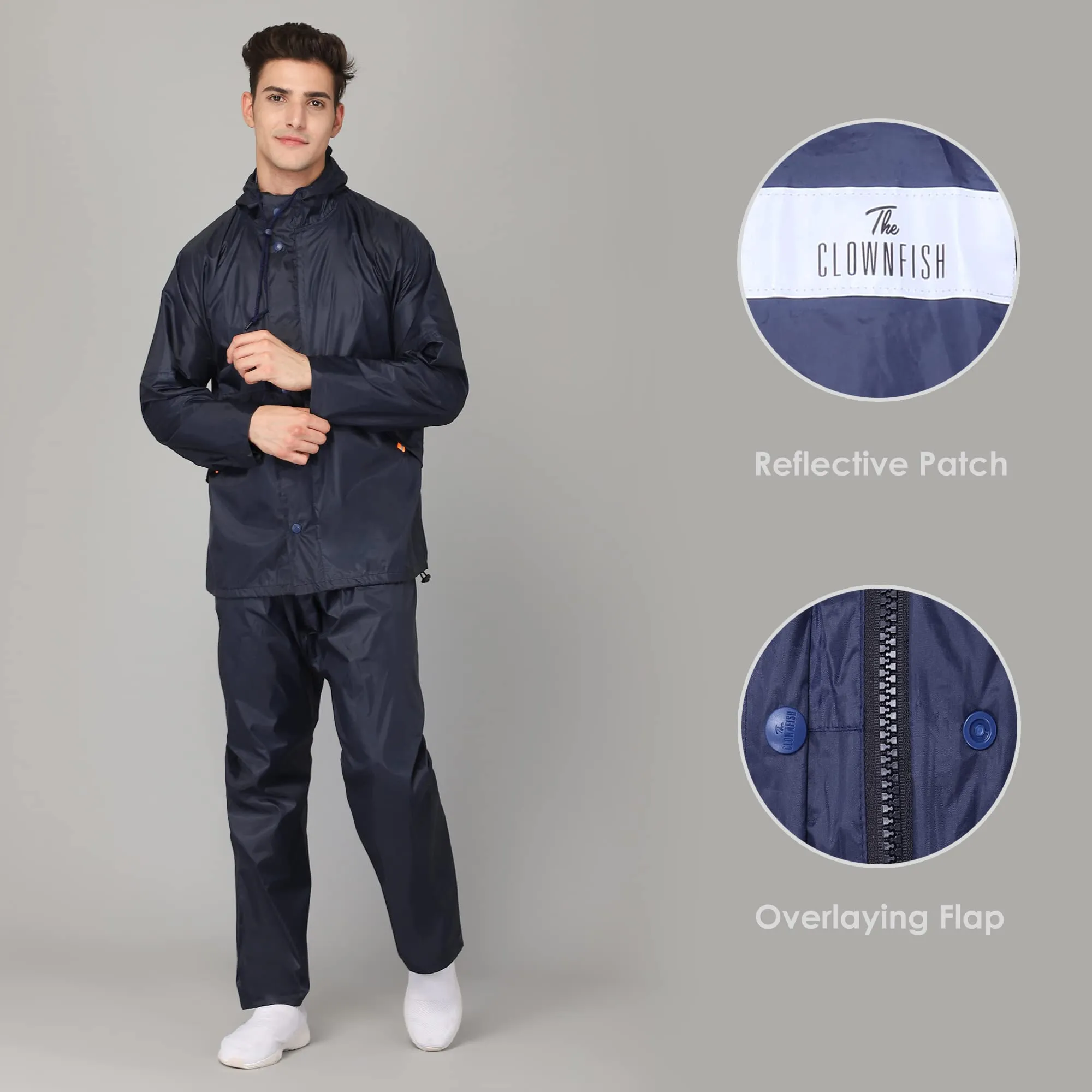 THE CLOWNFISH Polyester Rain Coat For Men Waterproof For Bike Raincoat For Men With Hood. Set Of Top And Bottom. Classic Pro Series (Blue, X-Large)