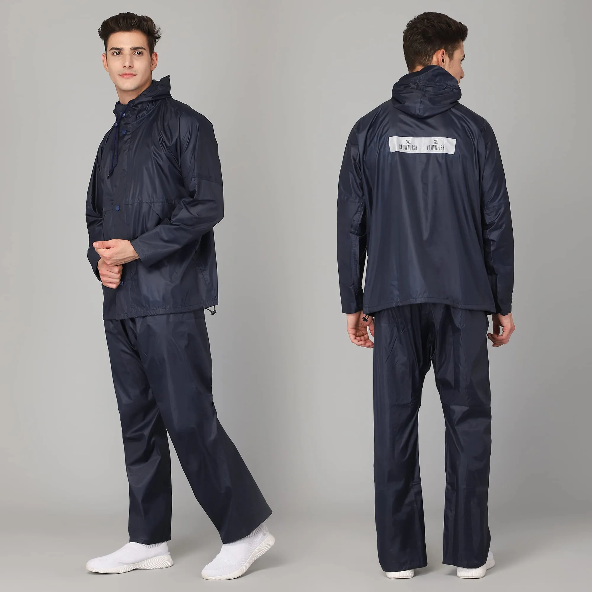 THE CLOWNFISH Polyester Rain Coat For Men Waterproof For Bike Raincoat For Men With Hood. Set Of Top And Bottom. Classic Pro Series (Blue, X-Large)