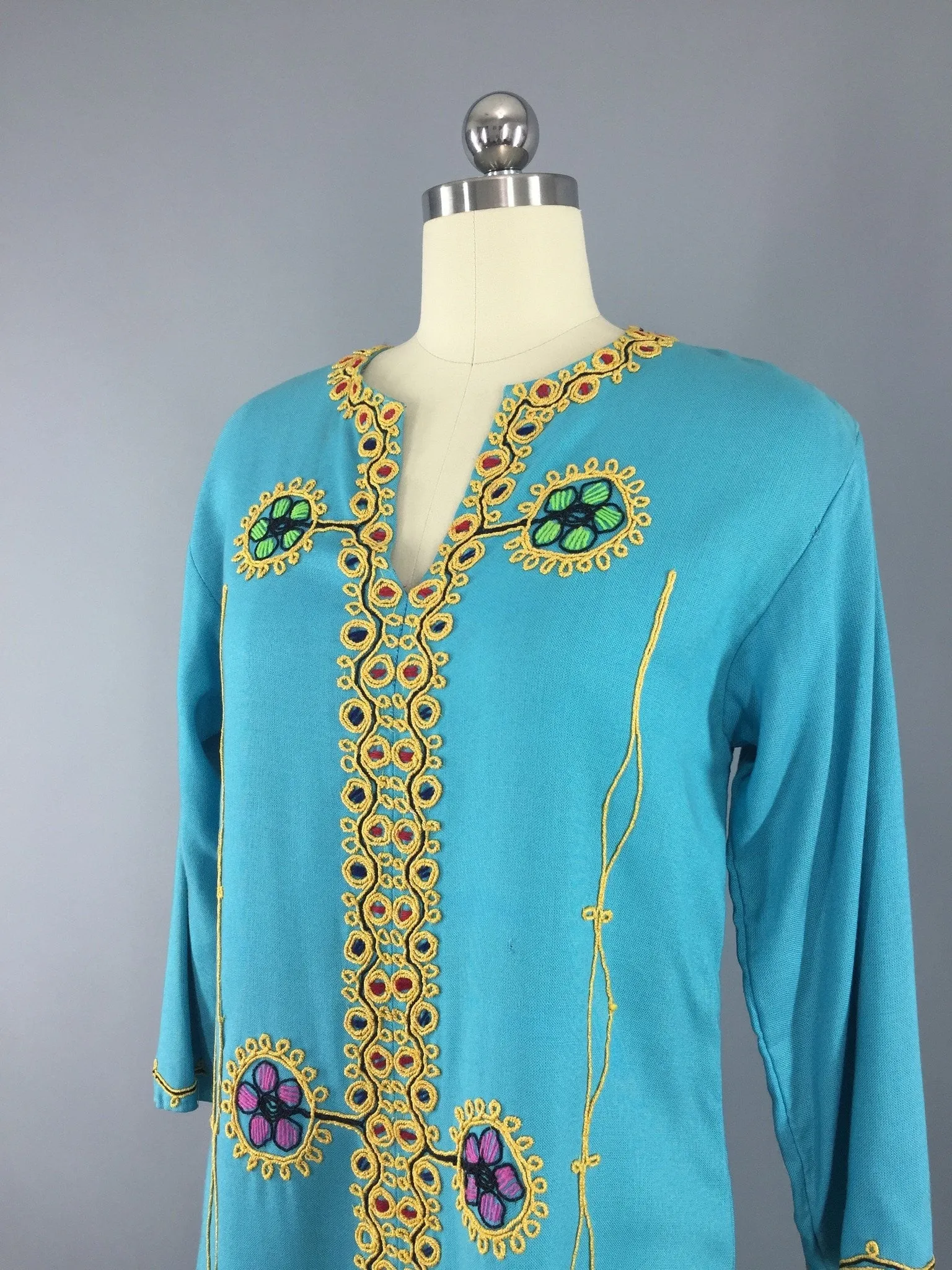 Vintage 1960s Caftan Dress / Bohemian Festival Maxi Dress
