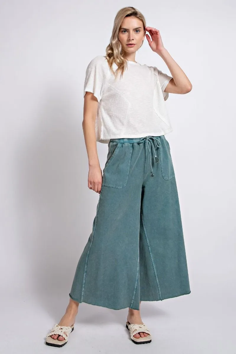 Washed Wide Leg Terry Knit Pants (8 Options)