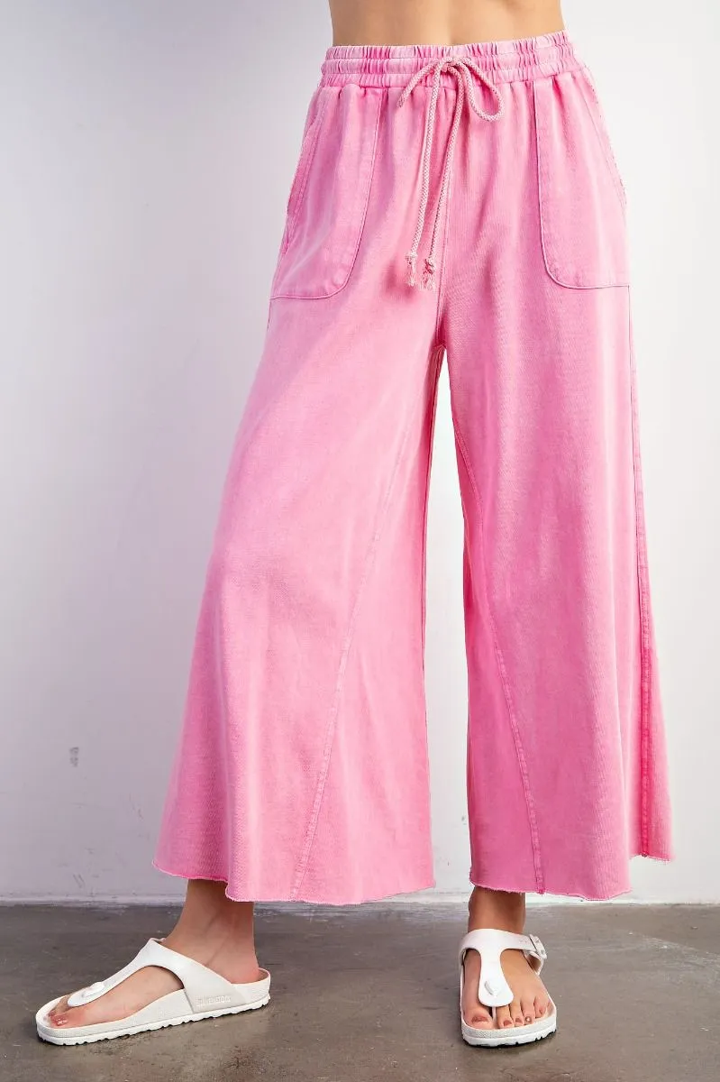 Washed Wide Leg Terry Knit Pants (8 Options)