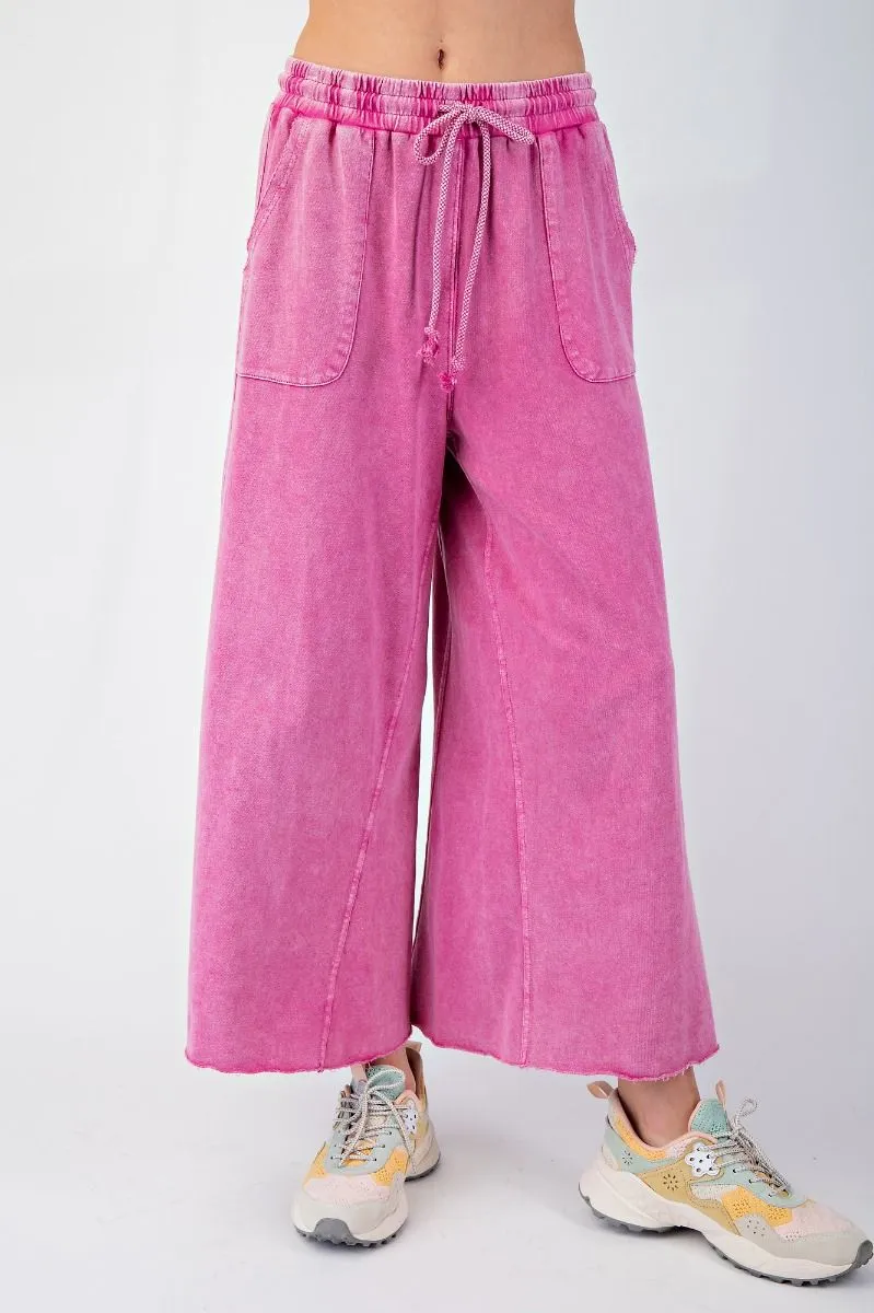 Washed Wide Leg Terry Knit Pants (8 Options)