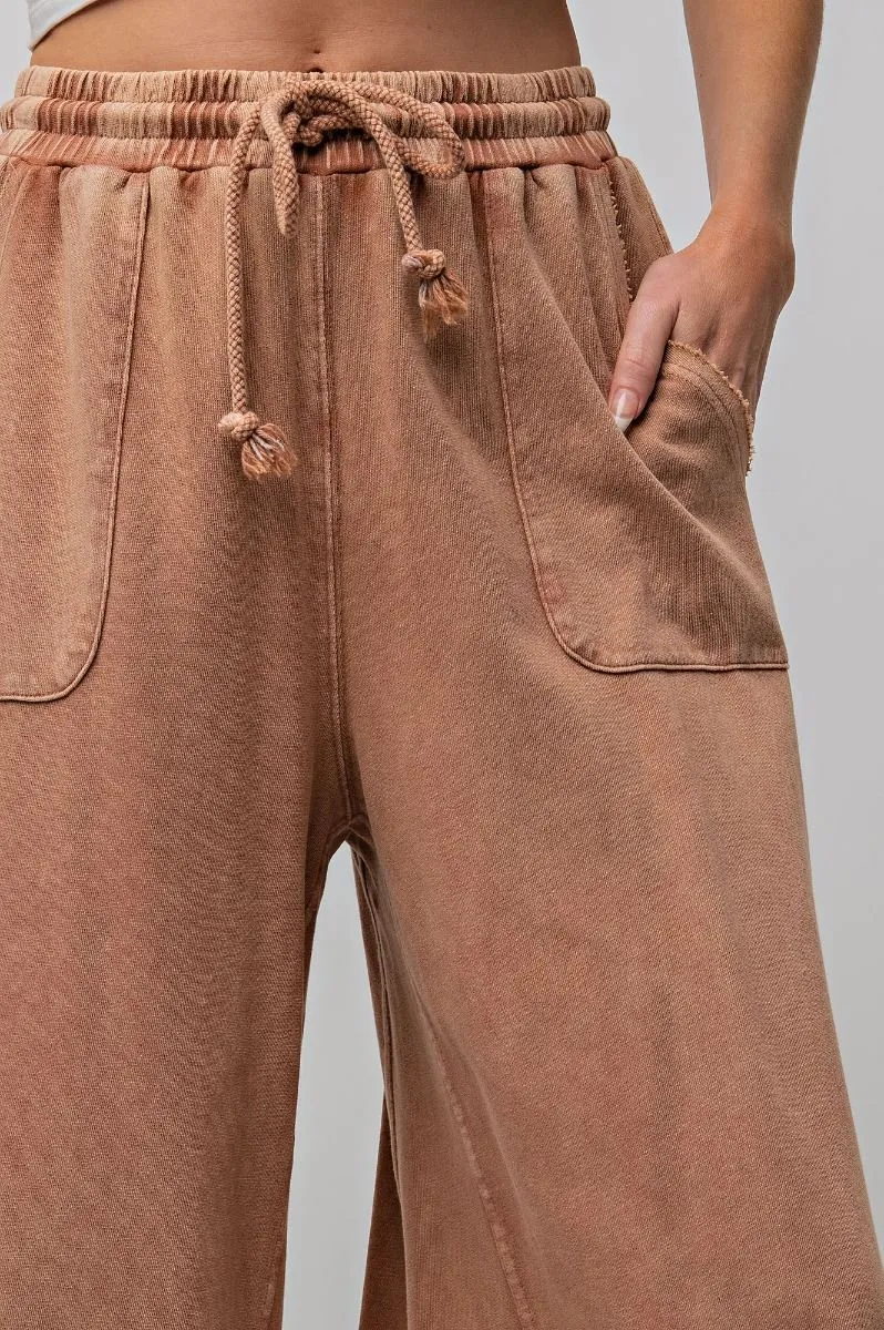 Washed Wide Leg Terry Knit Pants (8 Options)