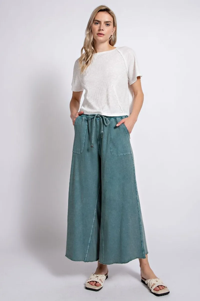 Washed Wide Leg Terry Knit Pants (8 Options)