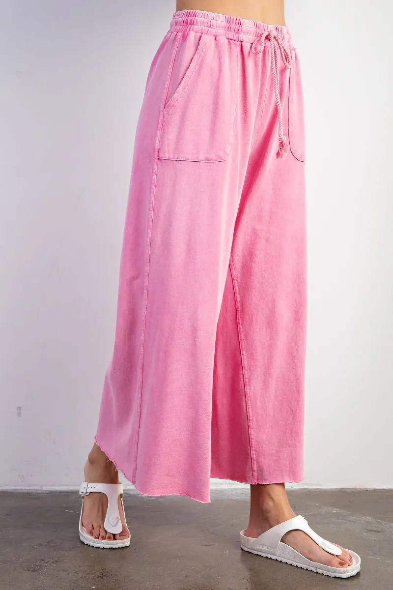 Washed Wide Leg Terry Knit Pants (8 Options)