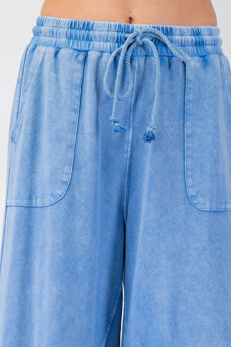 Washed Wide Leg Terry Knit Pants (8 Options)
