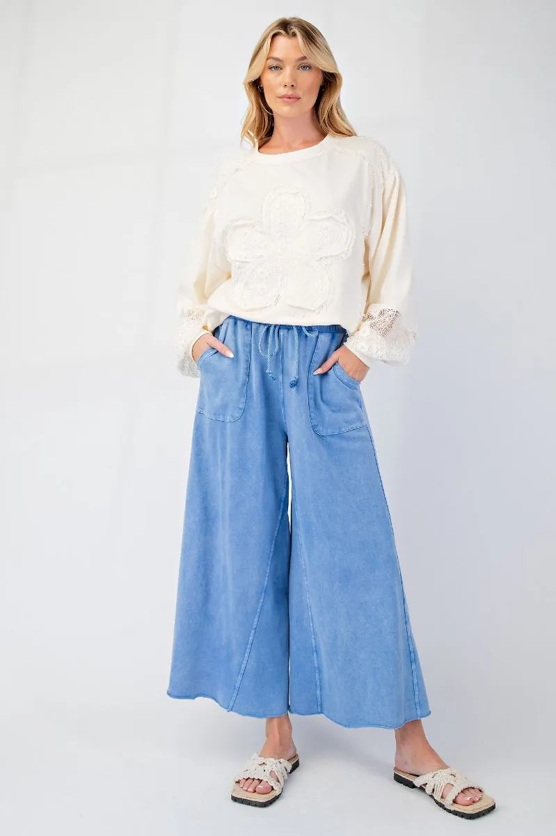 Washed Wide Leg Terry Knit Pants (8 Options)