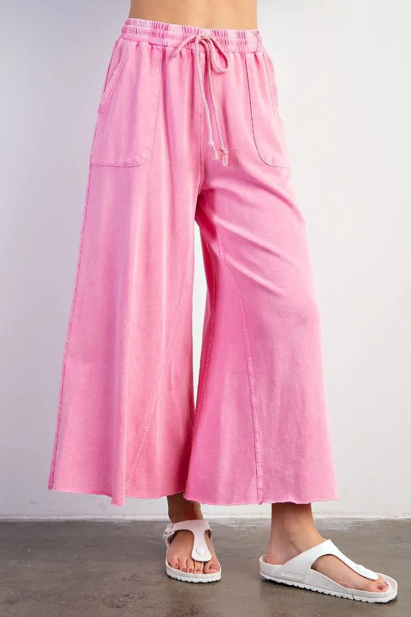 Washed Wide Leg Terry Knit Pants (8 Options)