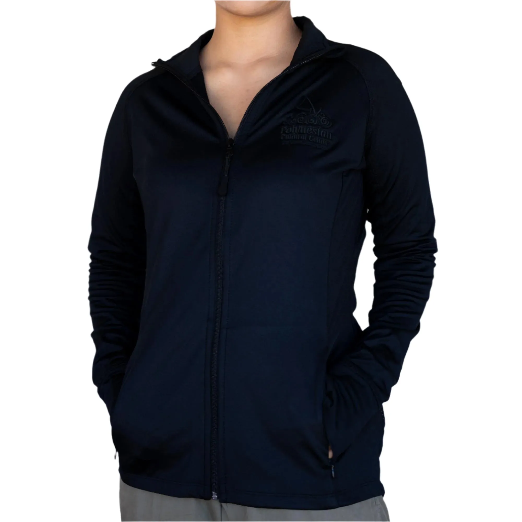Women's Polyester Blend Full Zip Studio Jacket- Black